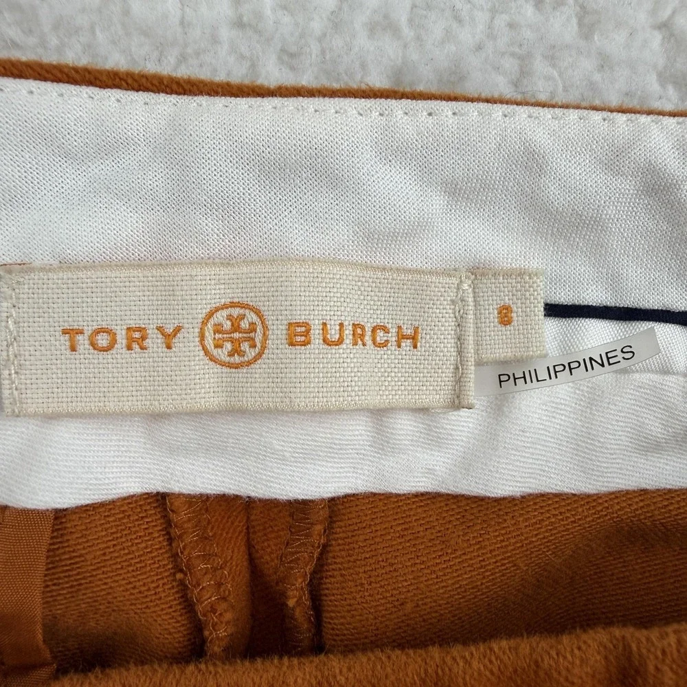 Tory Burch Pants Womens 8 Orange Chino Straight Leg Cropped Button Hem Twill‎
